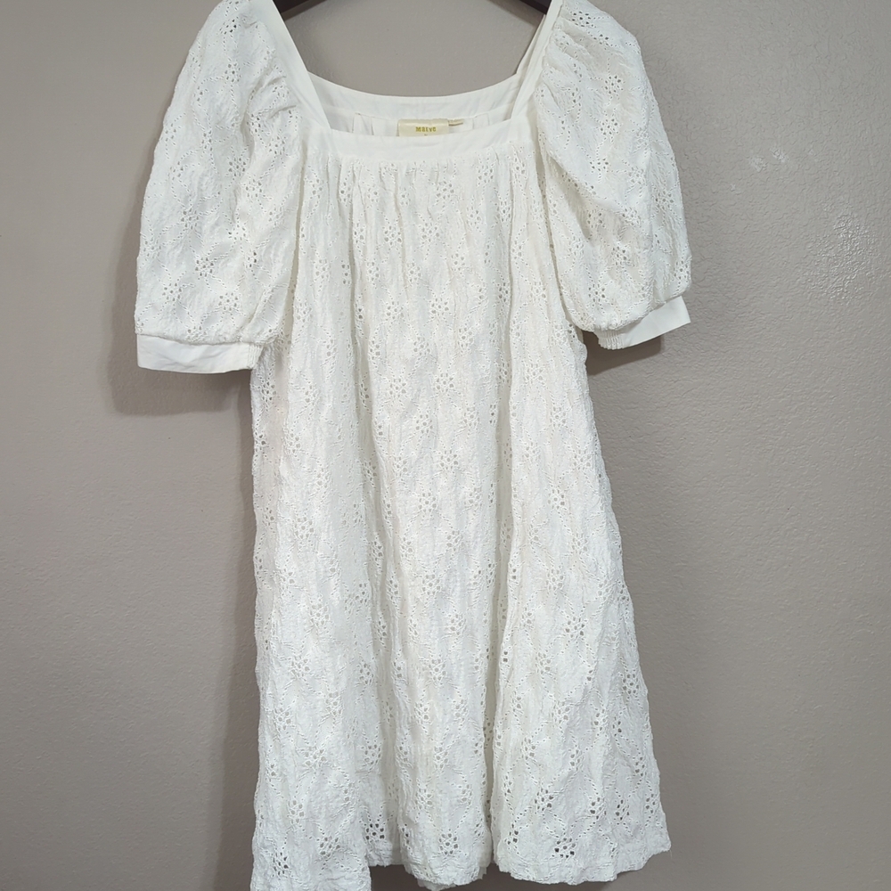 MAEVE ANTHROPOLOGIE Sz Small eyelet lace white puff sleeve babydoll dress boho